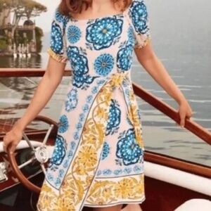 Anthropologie Maeve Elegant Resort Wrap Dress Puff Sleeve